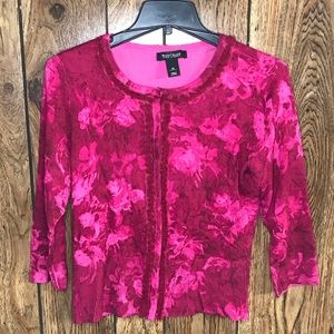 Whitehouse Black Market Pink Floral Cardigan sizeM